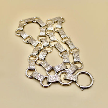 Antique Victorian Reversible Sterling Silver Engraved Collar Book Chain Necklace