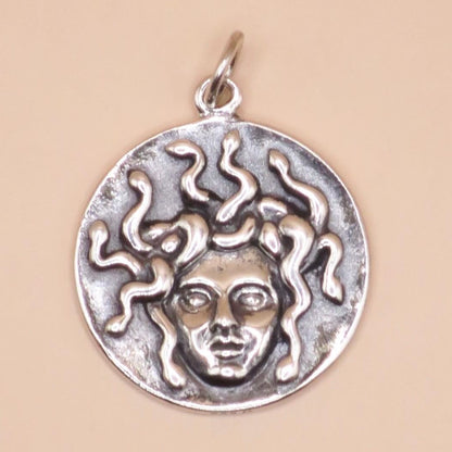 Solid 925 Sterling Silver Medusa Pendant, 24x18mm
