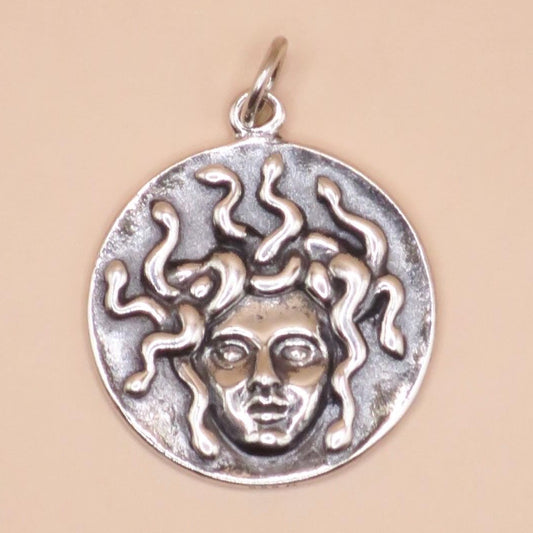 Solid 925 Sterling Silver Medusa Pendant, 24x18mm