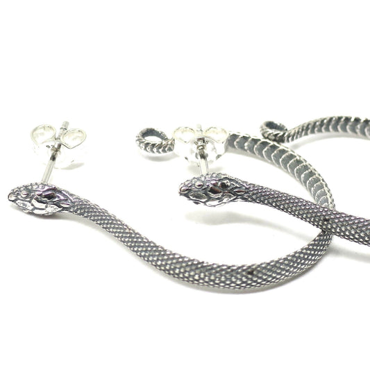 Solid 925 Sterling Silver Textured Snake Hoop Earrings