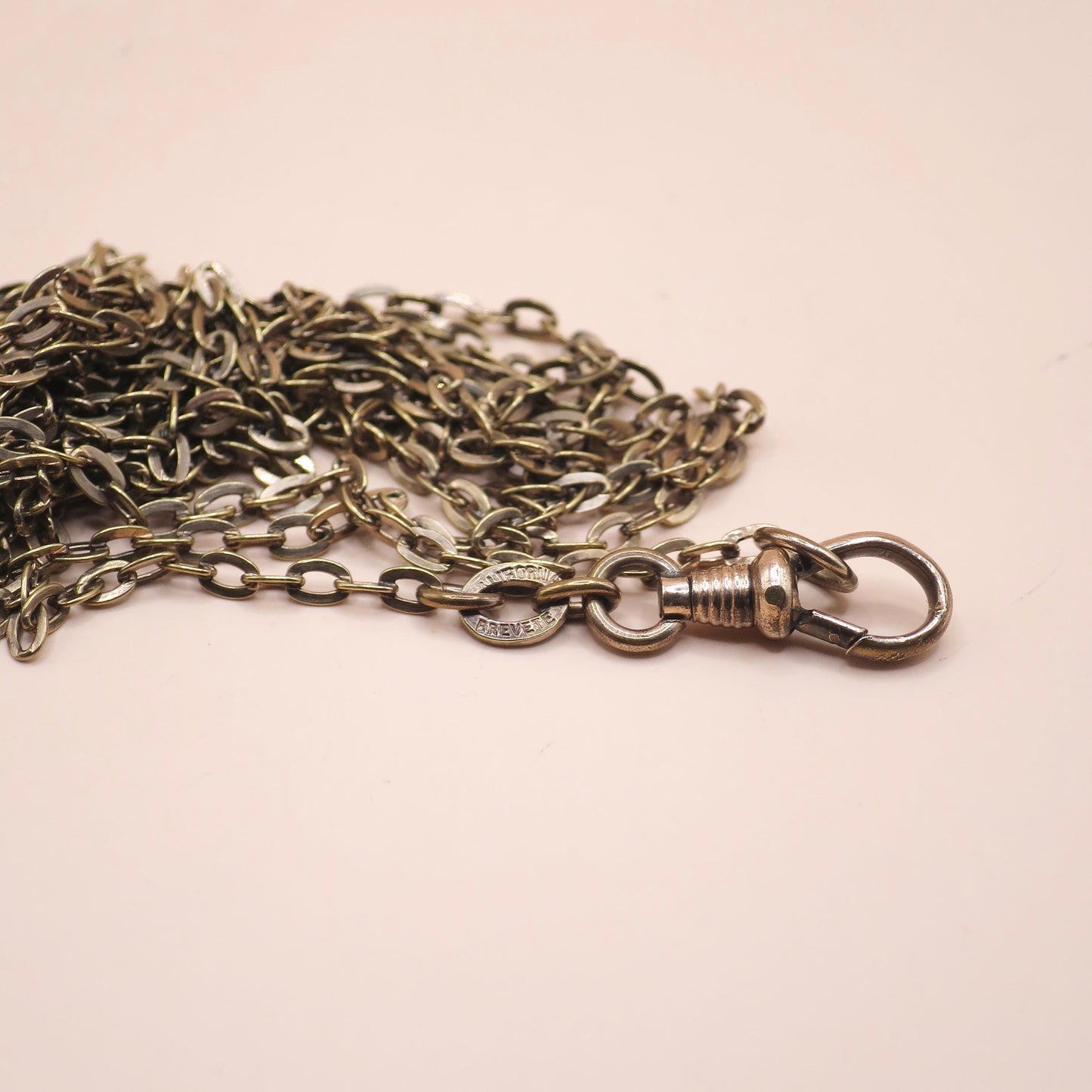 Antique BREVETE European Muff Guard Long Chain Rose Rolled Gold Necklace