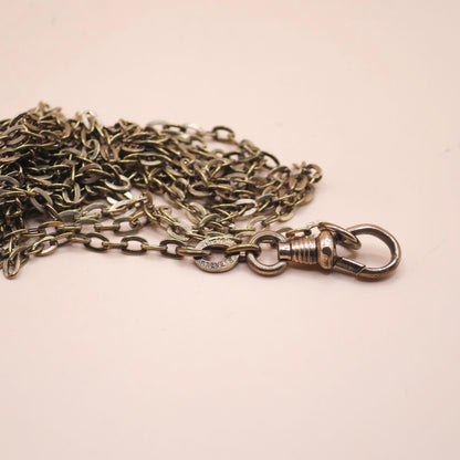 Antique BREVETE European Muff Guard Long Chain Rose Rolled Gold Necklace