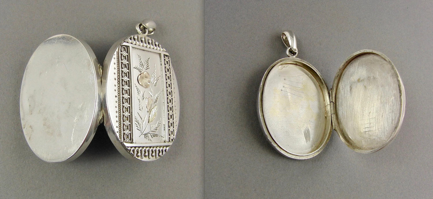 Antique Victorian Sterling Silver Book Chain Locket, Aesthetic Movement