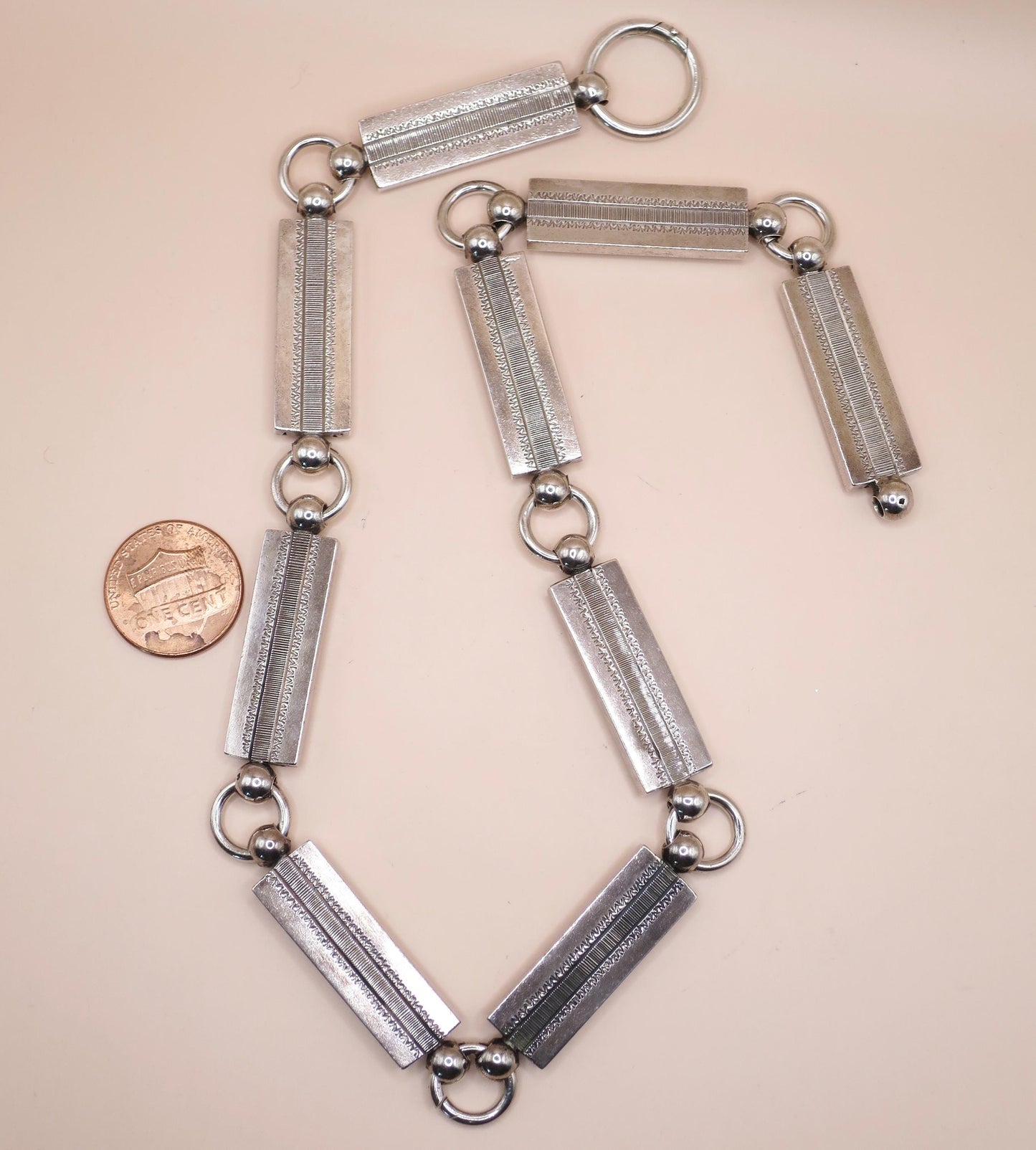 1877 Antique Victorian 2 Sided Sterling Silver Rectangular Links Collar Choker Necklace