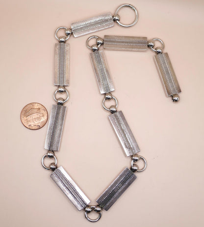 1877 Antique Victorian 2 Sided Sterling Silver Rectangular Links Collar Choker Necklace