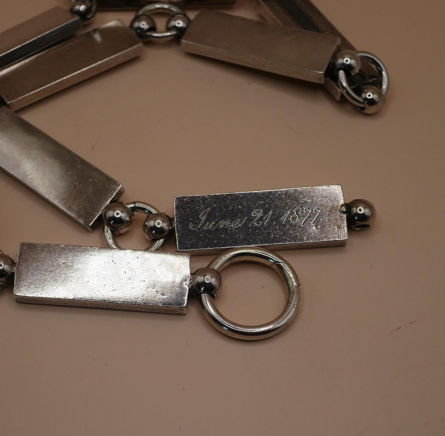 1877 Antique Victorian 2 Sided Sterling Silver Rectangular Links Collar Choker Necklace