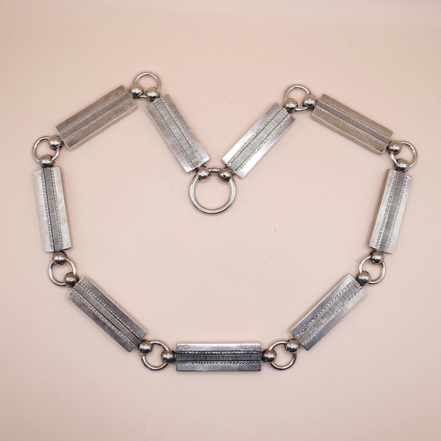 1877 Antique Victorian 2 Sided Sterling Silver Rectangular Links Collar Choker Necklace