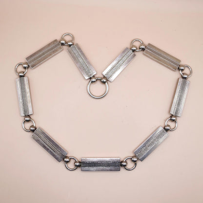 1877 Antique Victorian 2 Sided Sterling Silver Rectangular Links Collar Choker Necklace