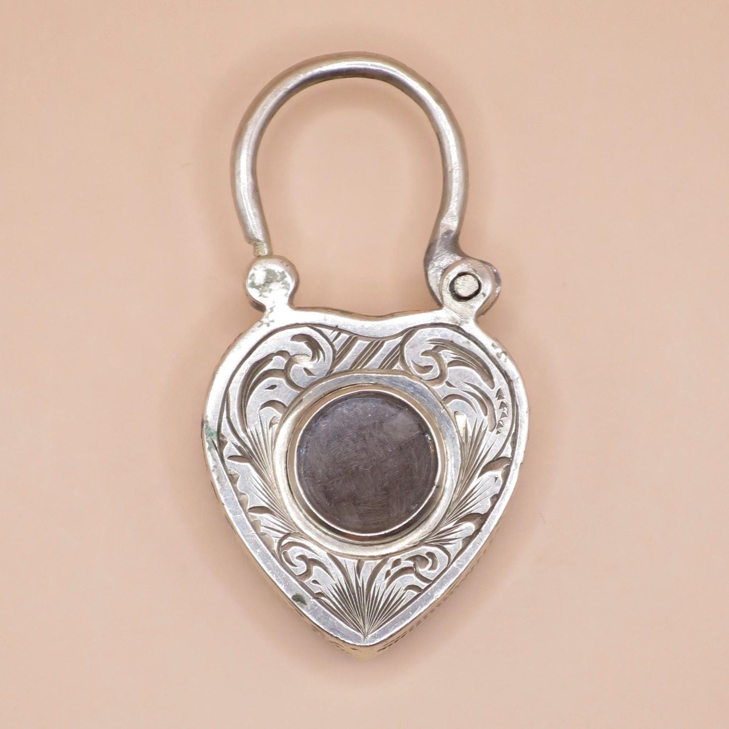 Antique Victorian Sterling Silver Heart Padlock, Scottish Granite & Hair Locket