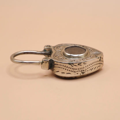Antique Victorian Sterling Silver Heart Padlock, Scottish Granite & Hair Locket