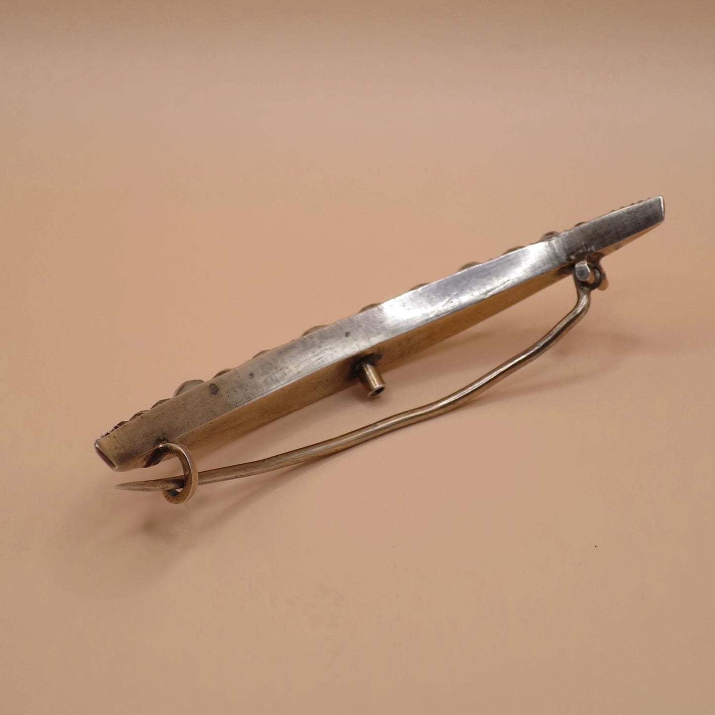 Antique Victorian Sterling Silver Diamond Paste Crescent Moon Pin Brooch