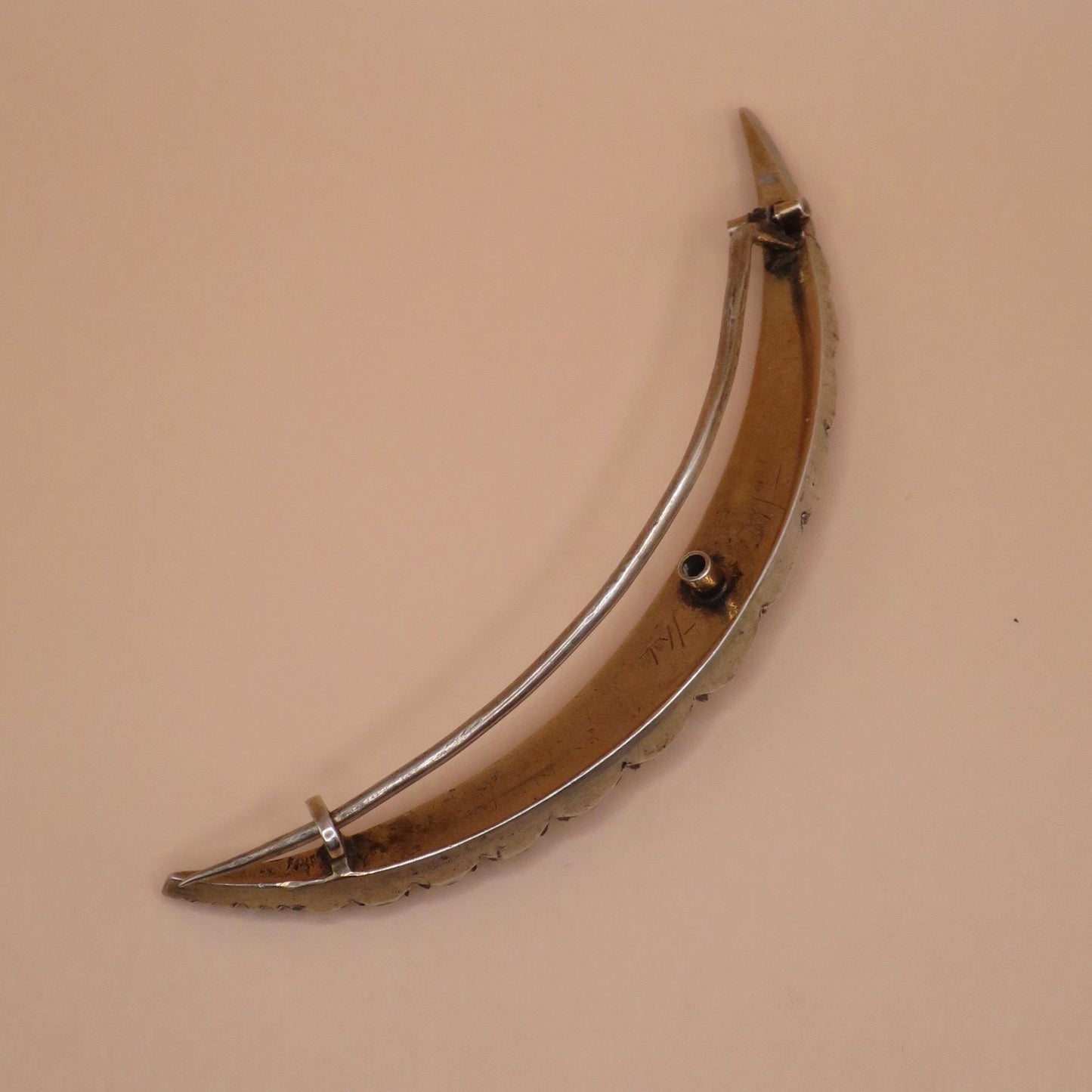 Antique Victorian Sterling Silver Diamond Paste Crescent Moon Pin Brooch