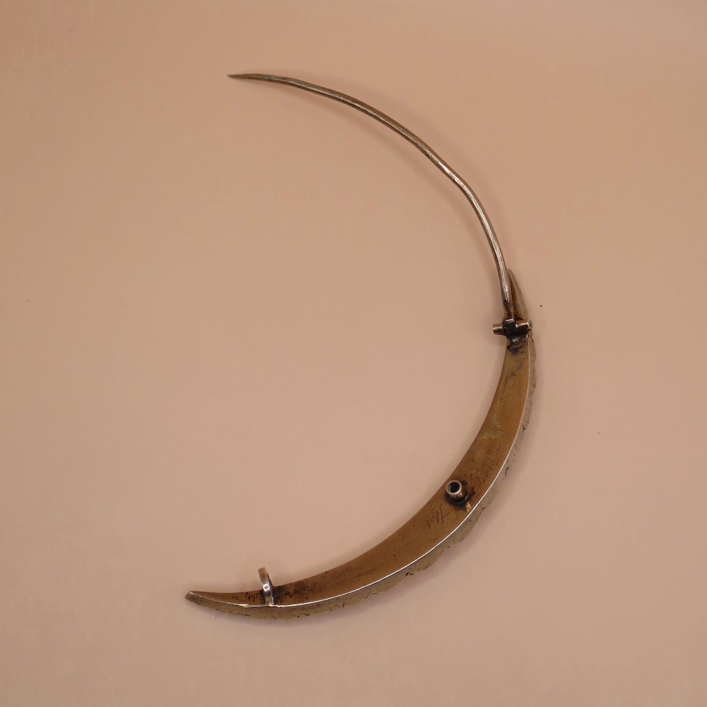 Antique Victorian Sterling Silver Diamond Paste Crescent Moon Pin Brooch