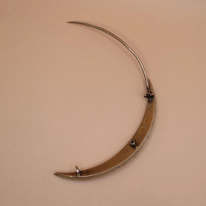 Antique Victorian Sterling Silver Diamond Paste Crescent Moon Pin Brooch
