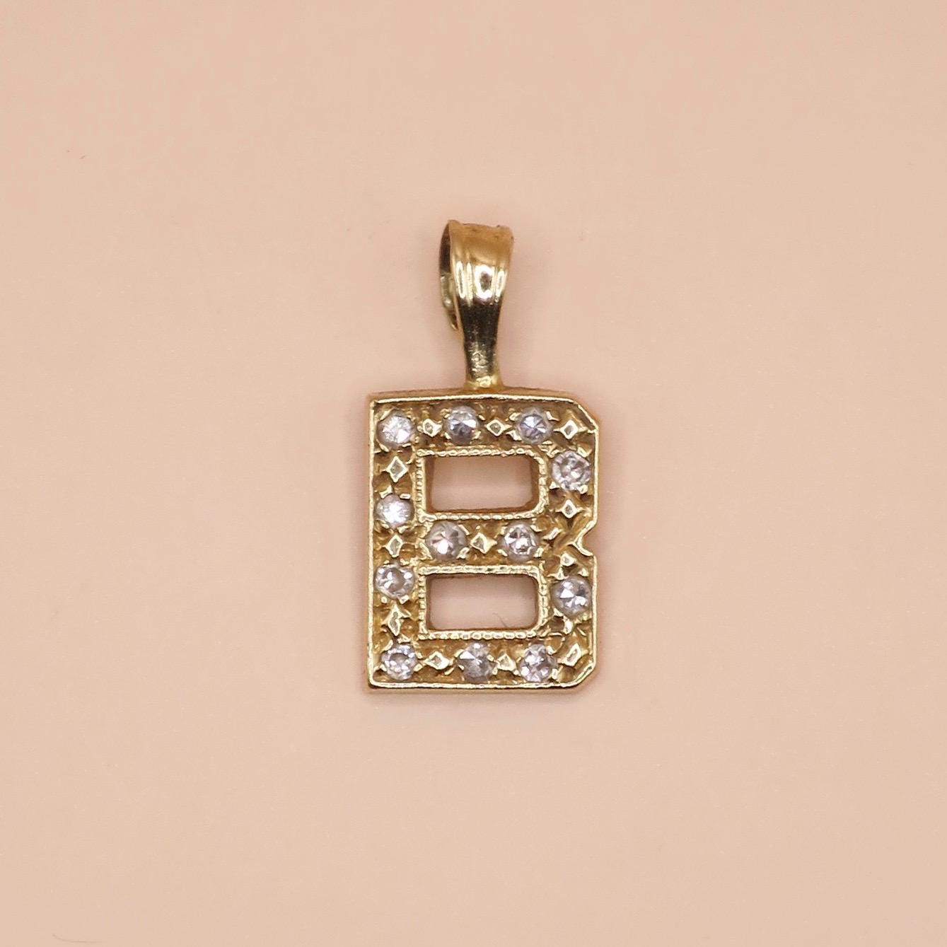 Vintage 1981 9ct Yellow & White Gold Initial Letter "B"" Charm Pendant