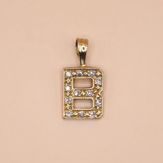Vintage 1981 9ct Yellow & White Gold Initial Letter "B"" Charm Pendant