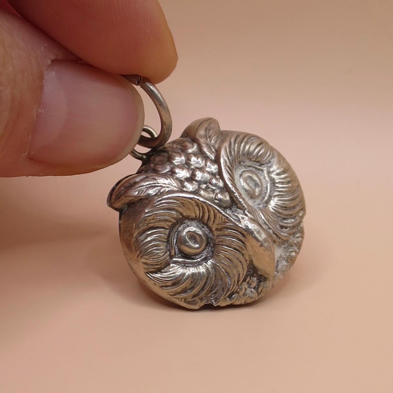 1920 Antique Athur Johnson Smith Sterling Silver 3D Doudble Sided Owl Pendant