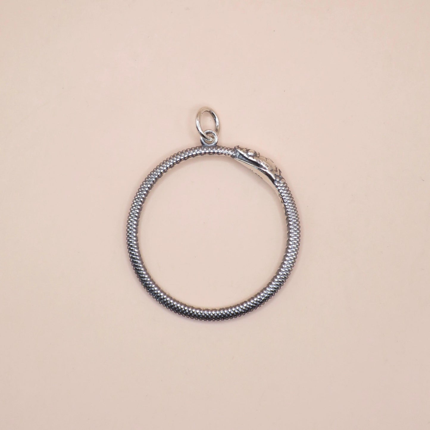 Large Solid 925 Sterling Silver Ouroboros Snake Serpent Ring Charm Necklace