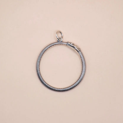 Large Solid 925 Sterling Silver Ouroboros Snake Serpent Ring Charm Necklace