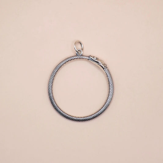 Large Solid 925 Sterling Silver Ouroboros Snake Serpent Ring Charm Necklace