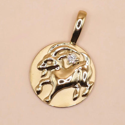 14K Yellow Gold .015 CT Natural Diamond Chinese Zodiac Year of the Goat Sheep Pendant