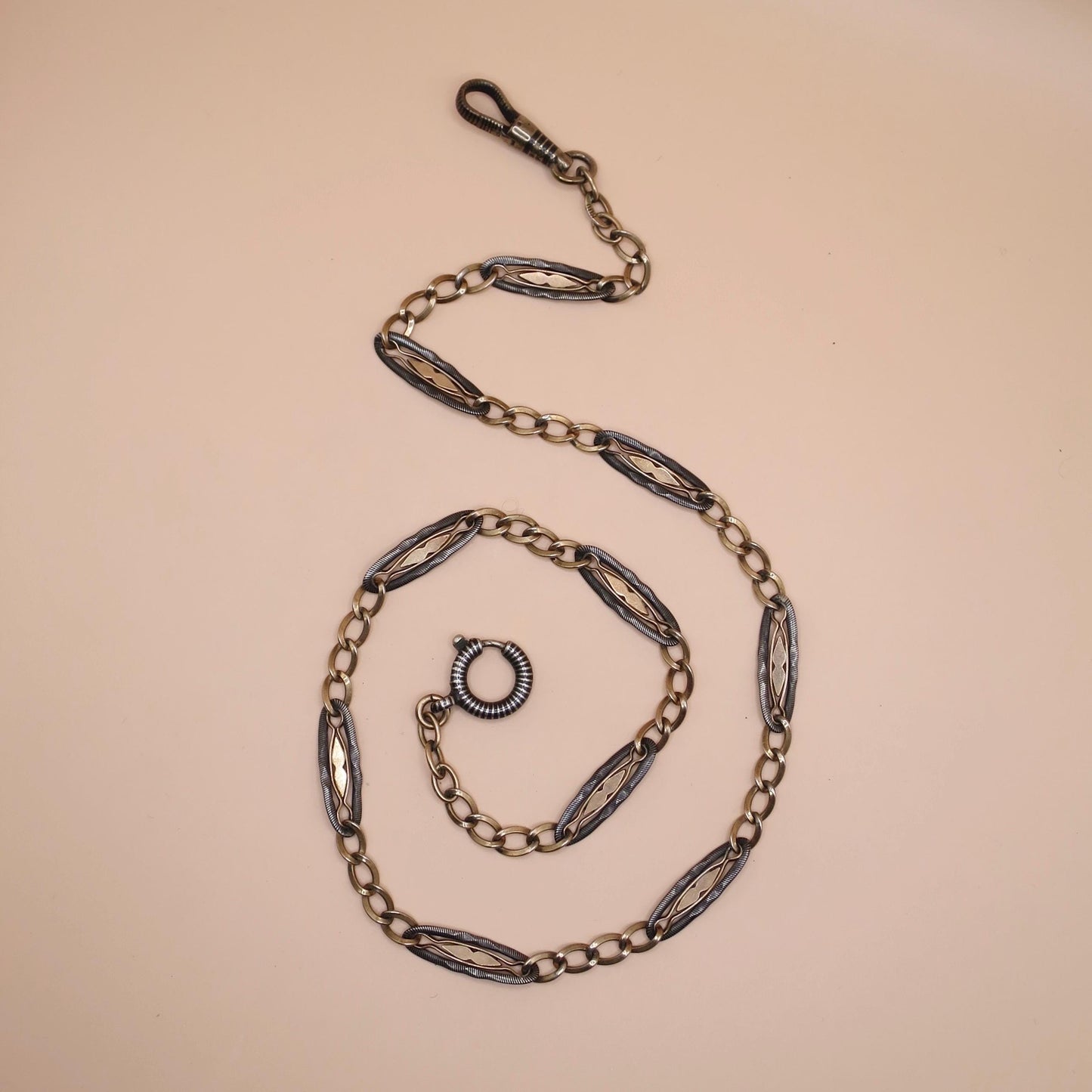Antique Victorian Niello Silver Rose Gold Vermeil Chain Necklace (15-5/8" inches) MB14