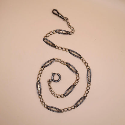 Antique Victorian Niello Silver Rose Gold Vermeil Chain Necklace (15-5/8" inches) MB14