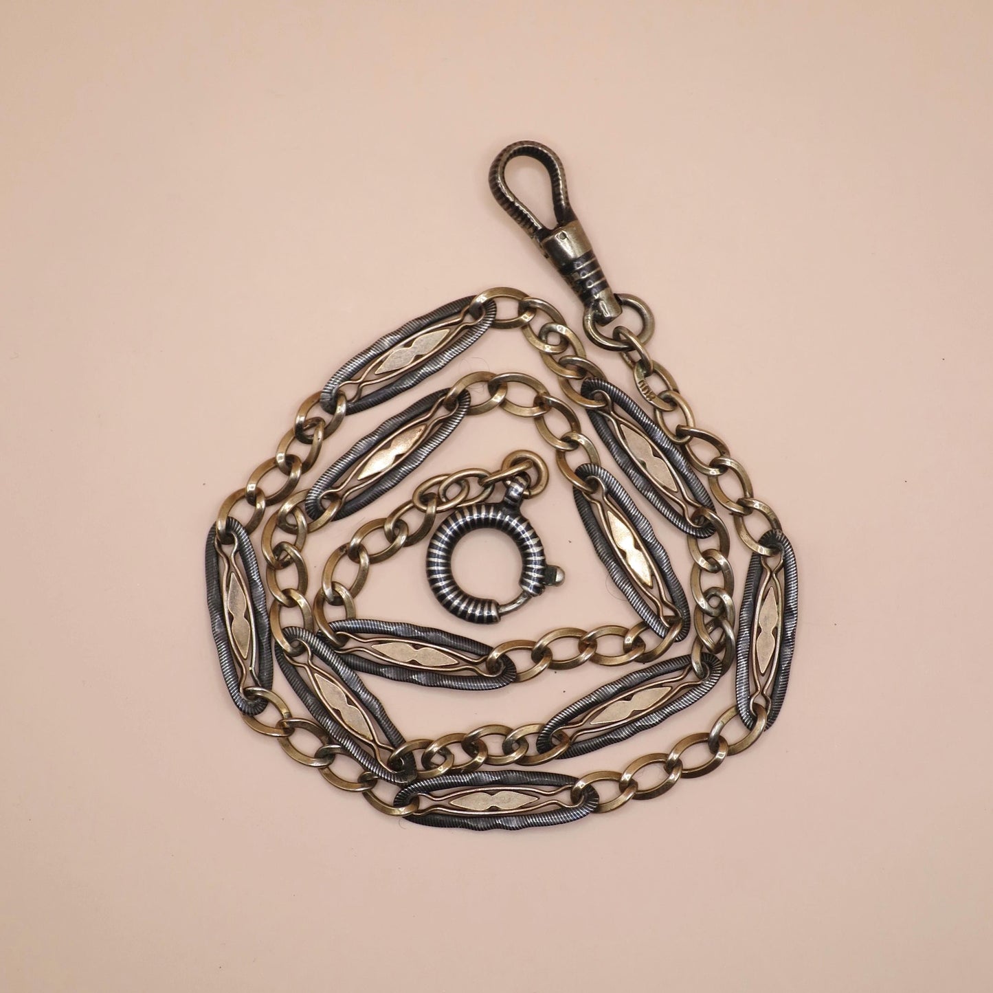 Antique Victorian Niello Silver Rose Gold Vermeil Chain Necklace (15-5/8" inches) MB14