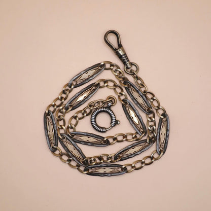 Antique Victorian Niello Silver Rose Gold Vermeil Chain Necklace (15-5/8" inches) MB14