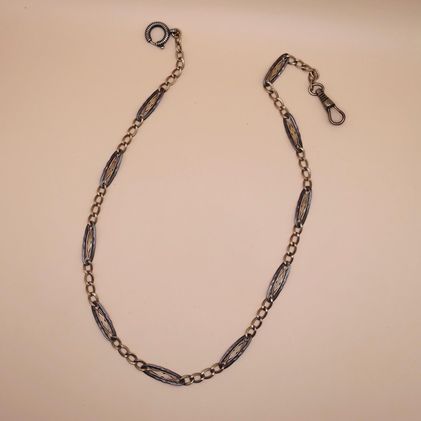 Antique Victorian Niello Silver Rose Gold Vermeil Chain Necklace (15-5/8" inches) MB14