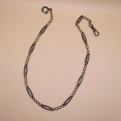 Antique Victorian Niello Silver Rose Gold Vermeil Chain Necklace (15-5/8" inches) MB14