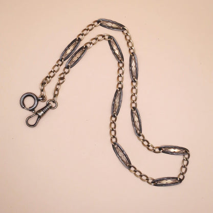 Antique Victorian Niello Silver Rose Gold Vermeil Chain Necklace (15-5/8" inches) MB14