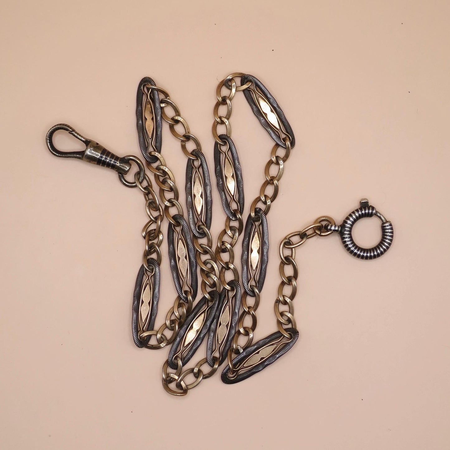 Antique Victorian Niello Silver Rose Gold Vermeil Chain Necklace (15-5/8" inches) MB14