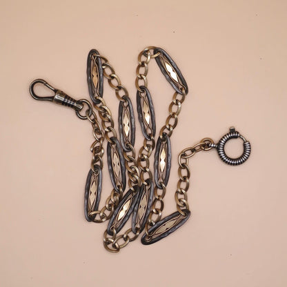 Antique Victorian Niello Silver Rose Gold Vermeil Chain Necklace (15-5/8" inches) MB14