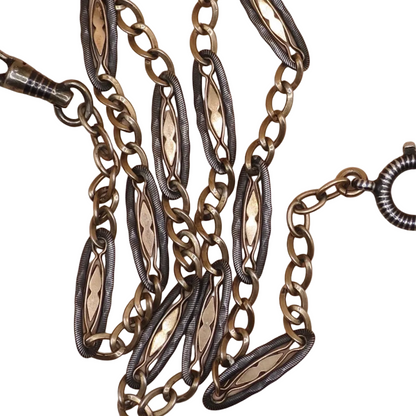 Antique Victorian Niello Silver Rose Gold Vermeil Chain Necklace (15-5/8" inches) MB14
