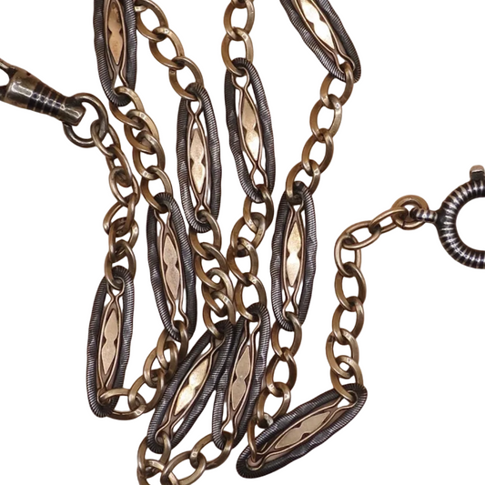 Antique Victorian Niello Silver Rose Gold Vermeil Chain Necklace (15-5/8" inches) MB14