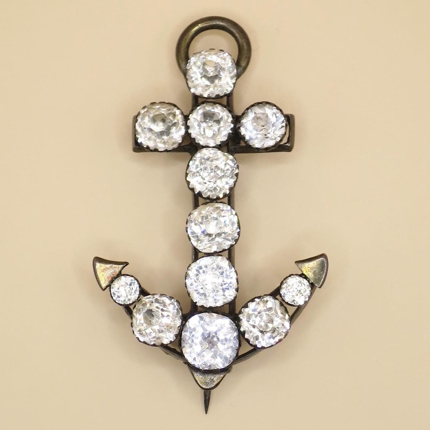 Antique Victorian Sterling Silver Paste Stone Anchor Hope Brooch Pin Pendant