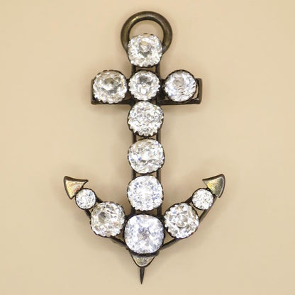 Antique Victorian Sterling Silver Paste Stone Anchor Hope Brooch Pin Pendant