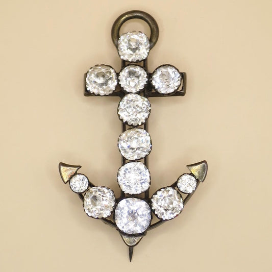 Antique Victorian Sterling Silver Paste Stone Anchor Hope Brooch Pin Pendant