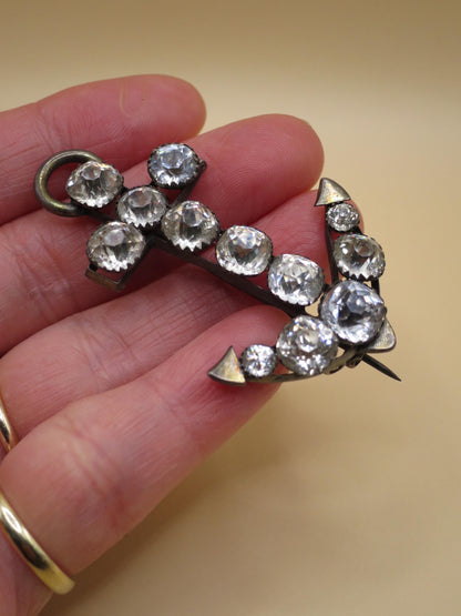 Antique Victorian Sterling Silver Paste Stone Anchor Hope Brooch Pin Pendant