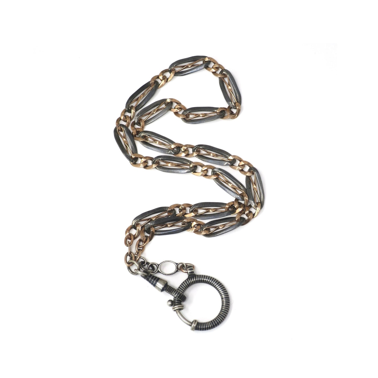 Antique Victorian Niello Rose Gold Vermeil Gilt 800 Silver Watch Chain Necklace, 17" inches MB44