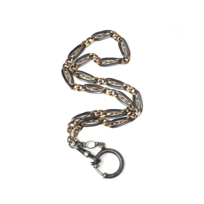 Antique Victorian Niello Rose Gold Vermeil Gilt 800 Silver Watch Chain Necklace, 17" inches MB44