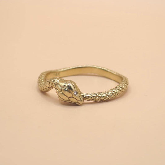 Year of the Snake 14K Yellow Gold Diamond-Set Ouroboros Ring