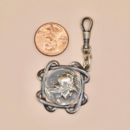 Antique Victorian Double Sided Athena, the Greek Goddess 800 Niello Pocket Watch Fob Pendant N16