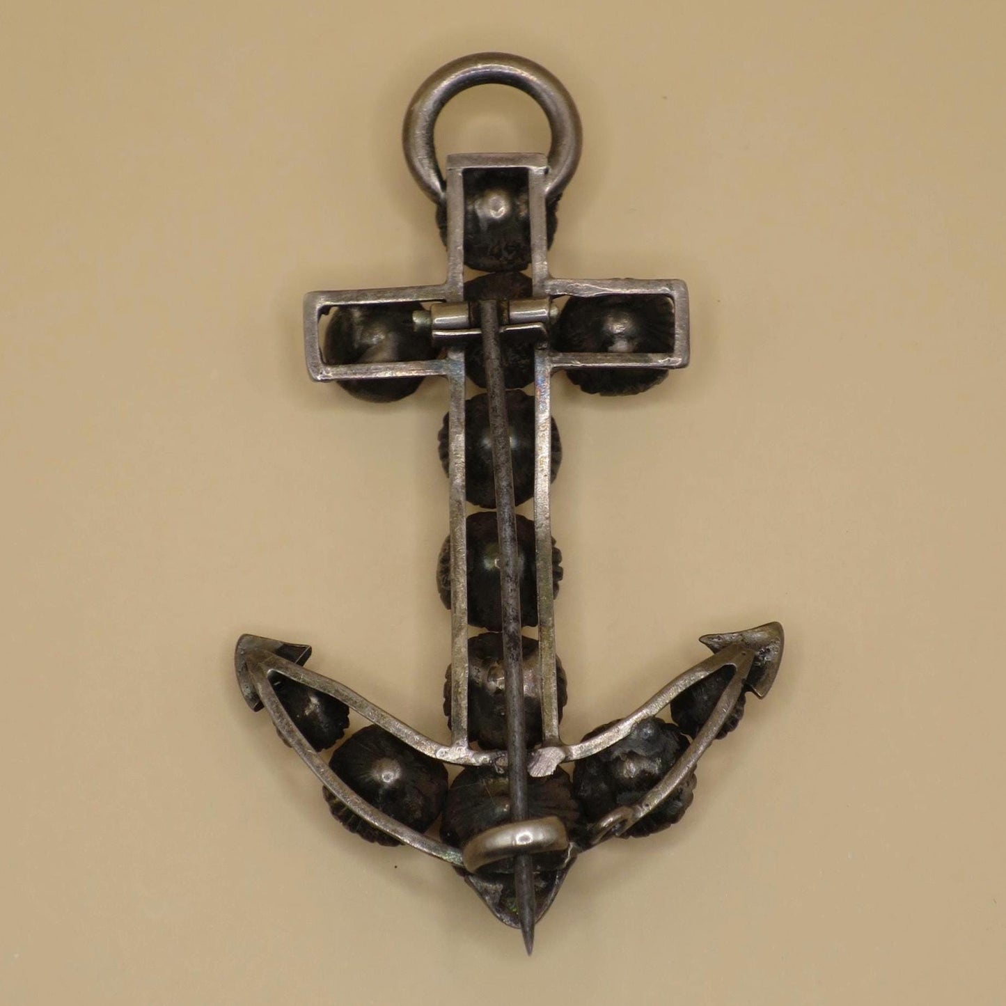 Antique Victorian Sterling Silver Paste Stone Anchor Hope Brooch Pin Pendant
