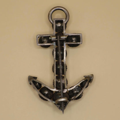 Antique Victorian Sterling Silver Paste Stone Anchor Hope Brooch Pin Pendant