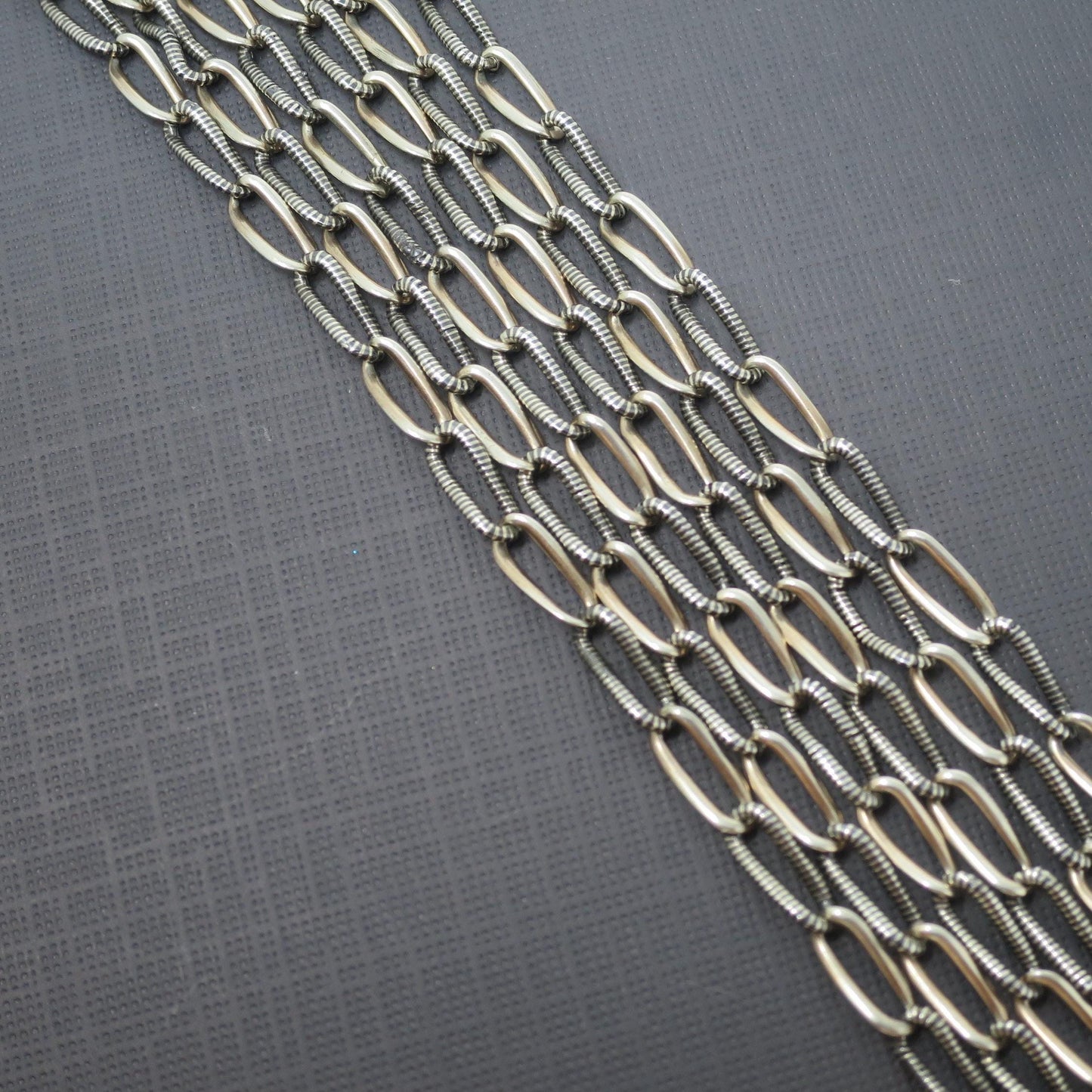 Long Antique Victorian Niello 800 Silver Sautoir Muff Guard Chain Necklace, 42 3/4" inches MB3