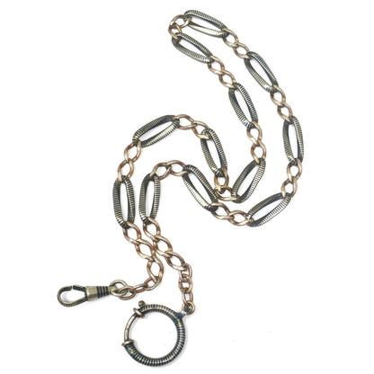 Antique Victorian Niello Silver & 10k Rose Gold Gilt Chain Necklace, 18.75" inches MB58