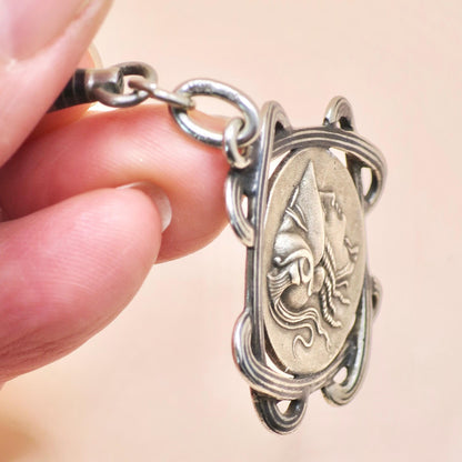 Antique Victorian Double Sided Athena, the Greek Goddess 800 Niello Pocket Watch Fob Pendant N16