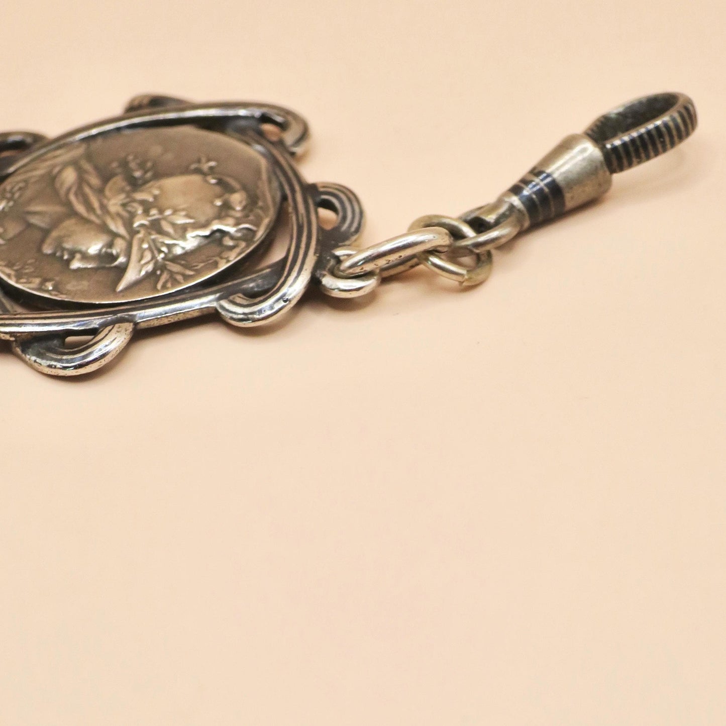 Antique Victorian Double Sided Athena, the Greek Goddess 800 Niello Pocket Watch Fob Pendant N16